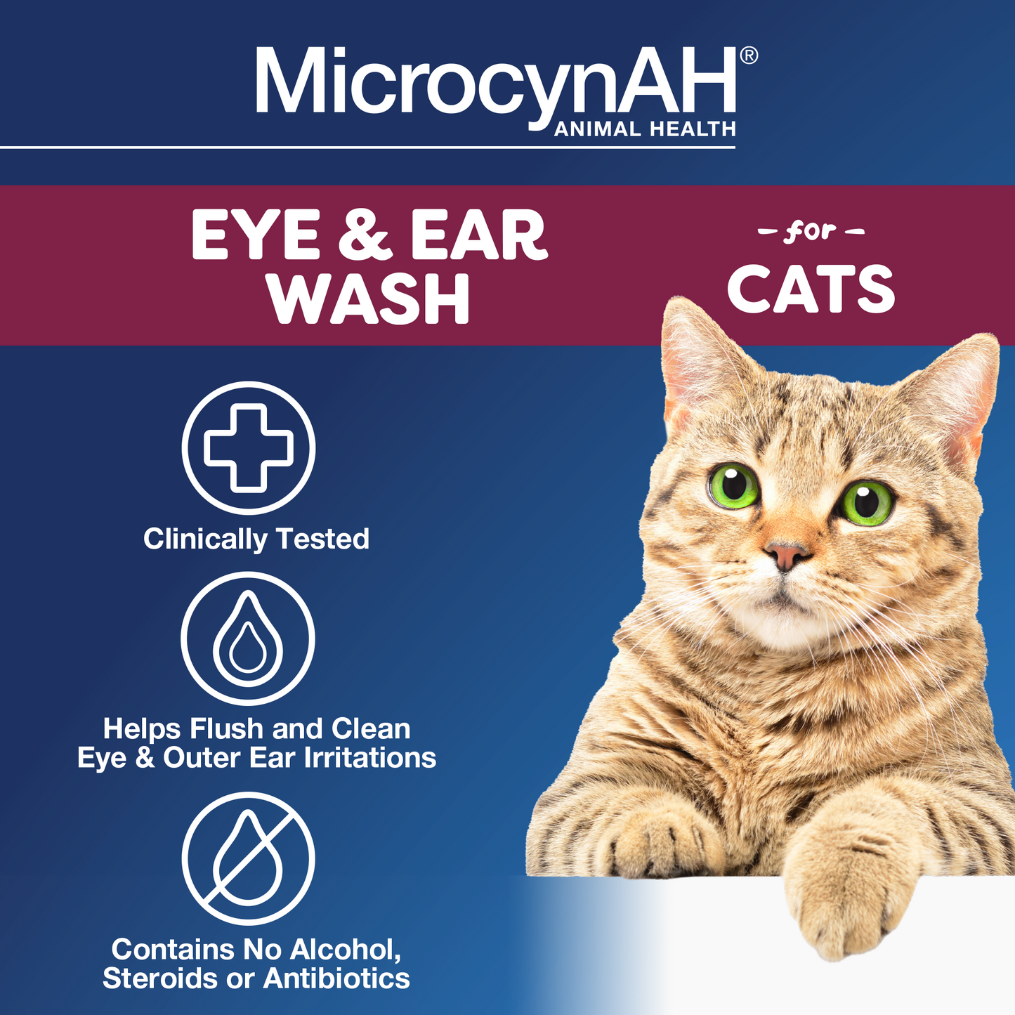 MicrocynAH Eye & Ear Wash for Cats, 3 oz